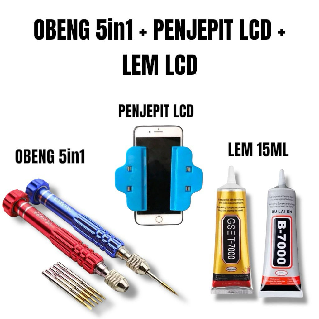OBENG 5in1 + LEM LCD HP + PENJEPIT LCD PLASTIK HP / OBENG MULTIFUNGSI