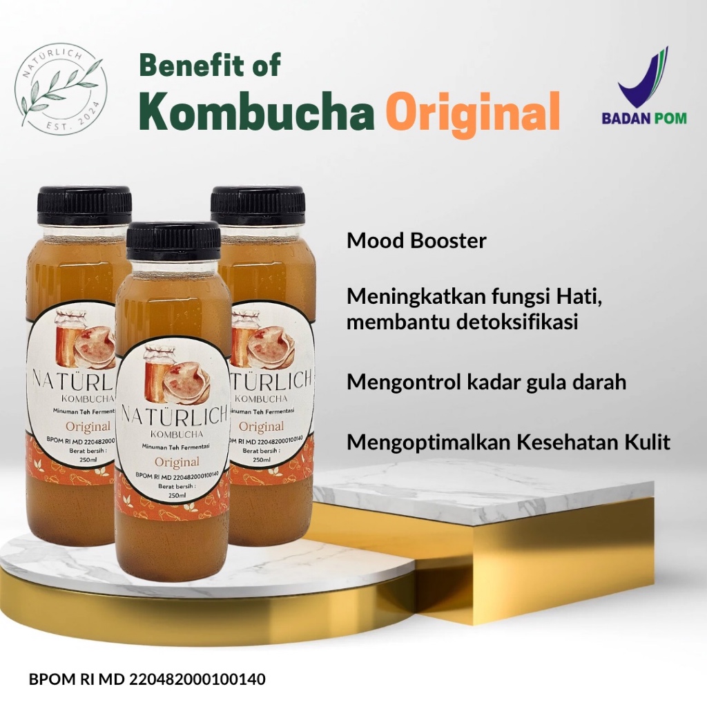 

Kombucha Original Naturlich (Minuman Teh Fermentasi ) - Detox, sumber probiotik 100ml