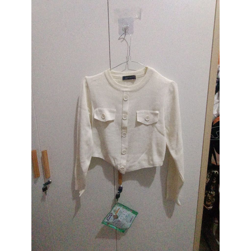 Hoodie cream crop top habis, Cardigan crop top Zara women white cream 40