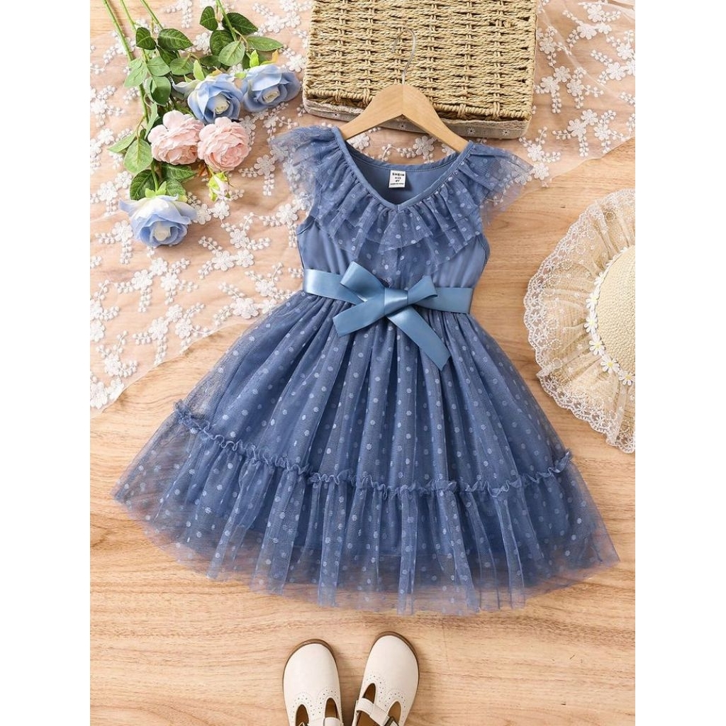 Dress Anak Perempuan / Baju Bayi Pesta / Gaun Terbaru Viral Kekinian / Dress Tile Tule Dot Anak Usia