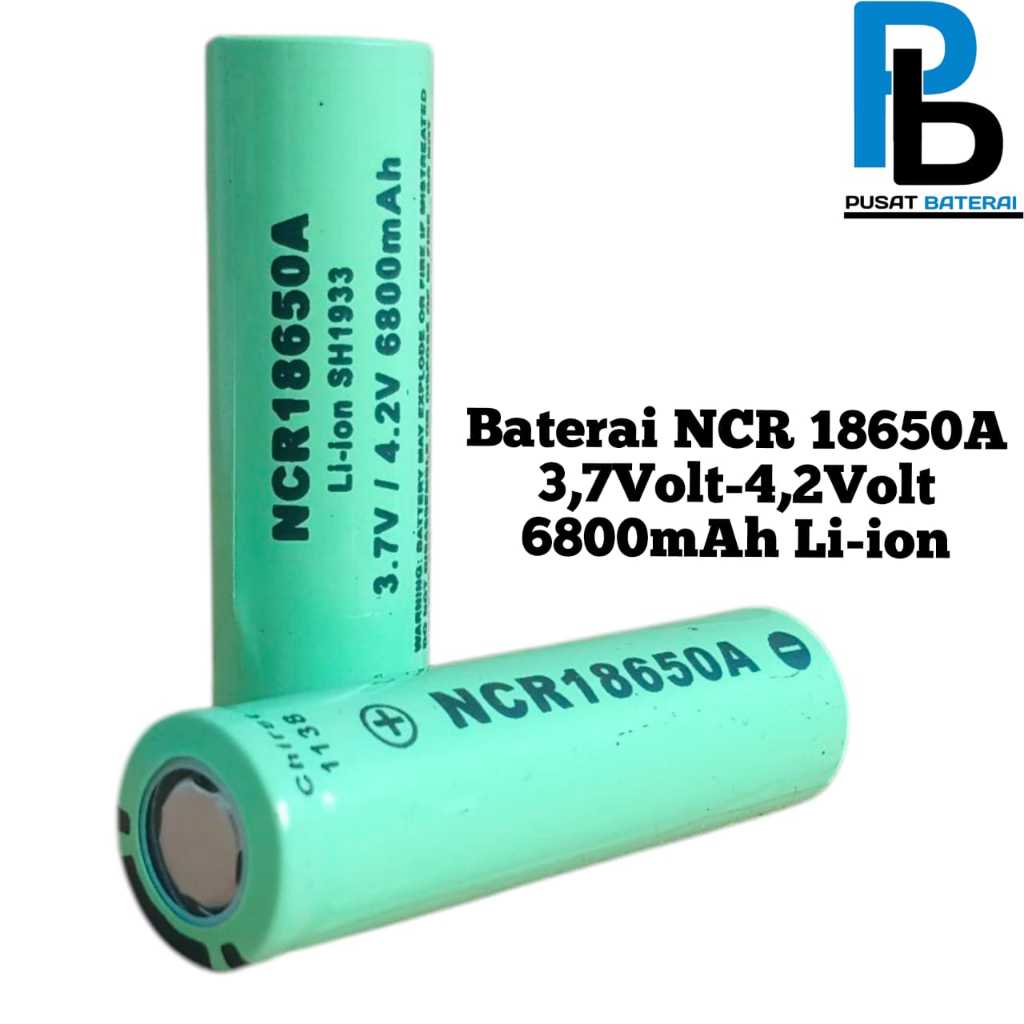 Baterai Charger Atau Baterai Cas Li-ion 18650 Hijau Muda NCR 3,7Volt-4.2Volt 6800mAh Isi 2 pcs