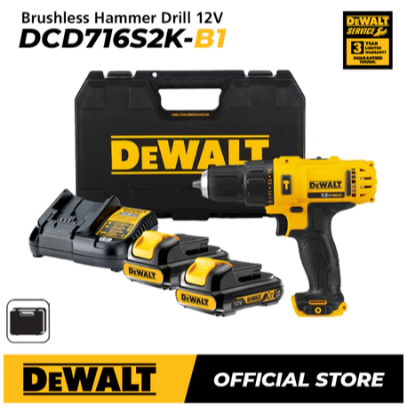 Bor Tembok Baterai Dewalt DCD716S2K Brushless Hammer Drill  12V