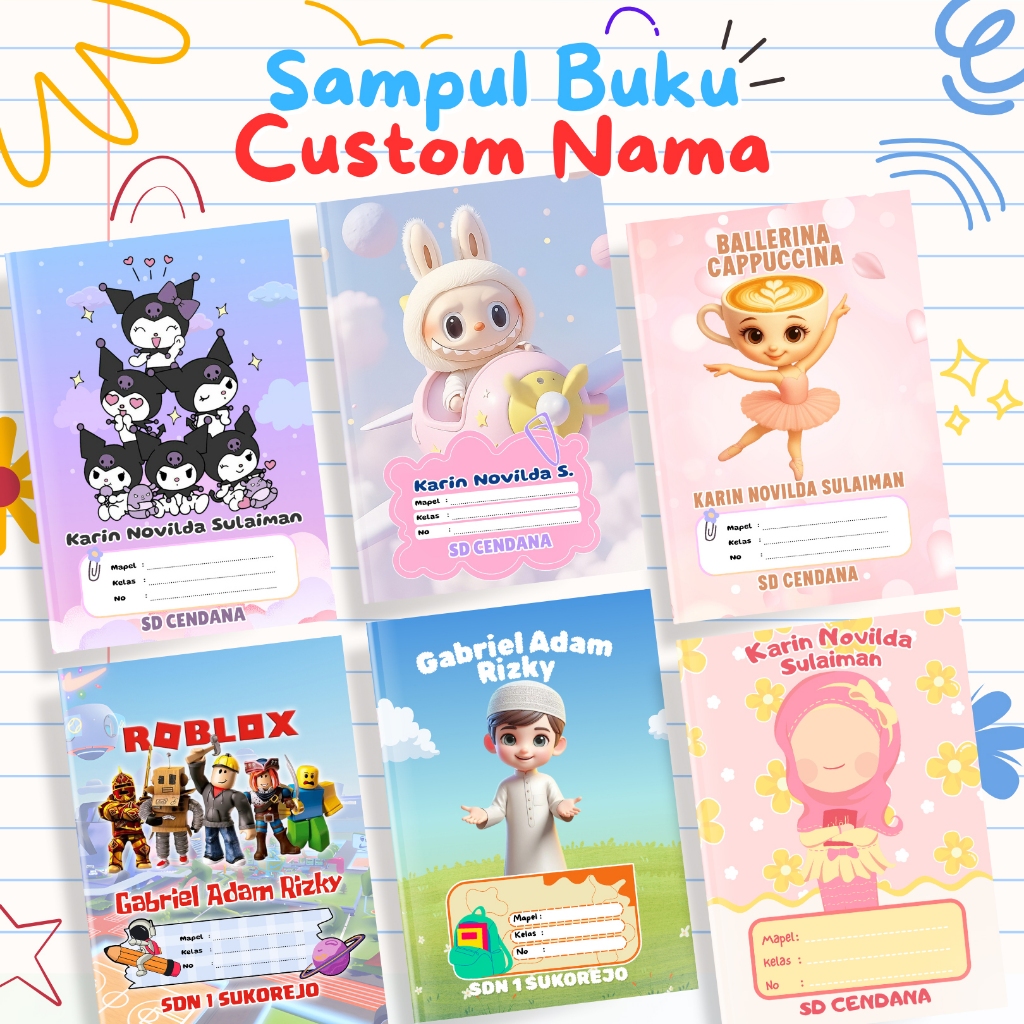 

Sampul Buku Custom Nama / Cover Buku Custom Sidu A5 paket isi 10 Pcs