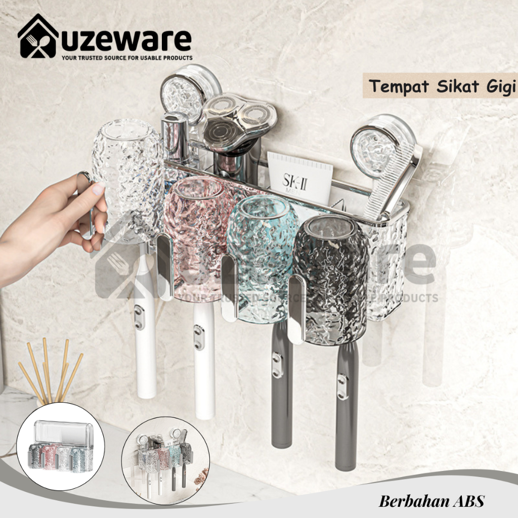 Uzeware Rak Tempat Sikat Gigi Dan Tempat Sikat Gigi Dengan Cangkir Hisap, Tempat Sabun Cuci Piring, 