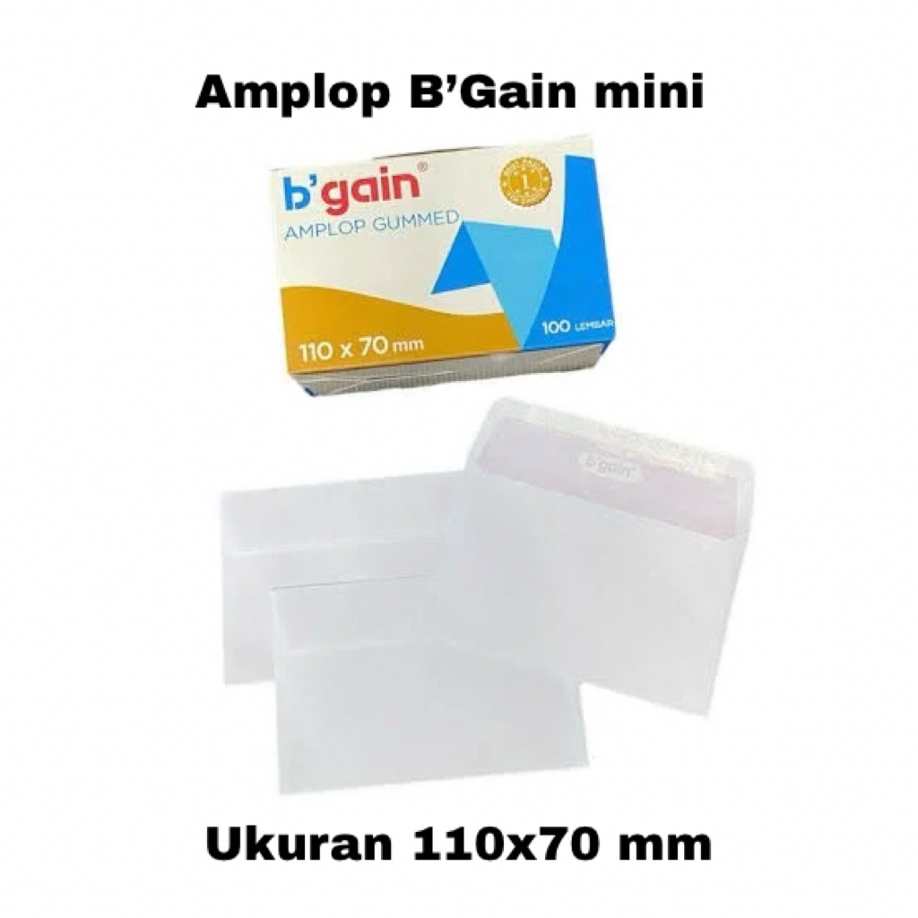 

AMPLOP B’GAIN MINI PEREKAT KERING POLOS UKURAN 110x70 mm ISI 100 LEMBAR