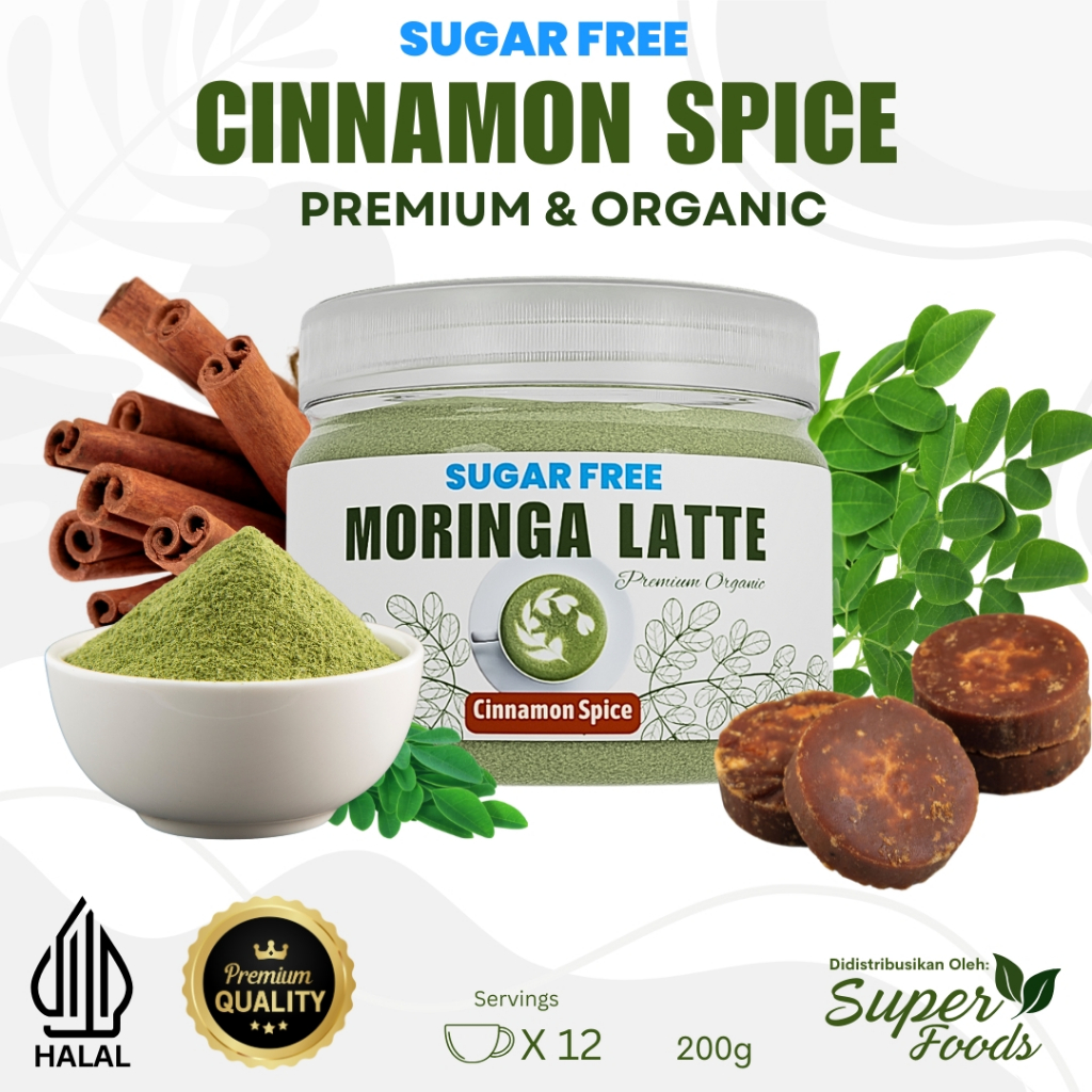 

Moringa Latte Sugar-Free SuperFoods [CINNAMON SPICE] 200g (kelor)(PREMIUM)(ORGANIK)