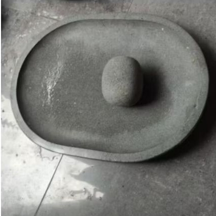 Cobek lado batu pori 40cm dan Ulekan Bulat Telur khas Sumatera Padang