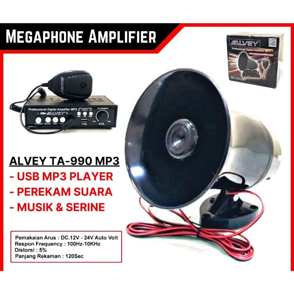 Megaphone + Amply TA 990 MP3 Alvey/Megaphone/Amplifier ALVEY TA-990 MP3 Recording Sirine Multifungsi