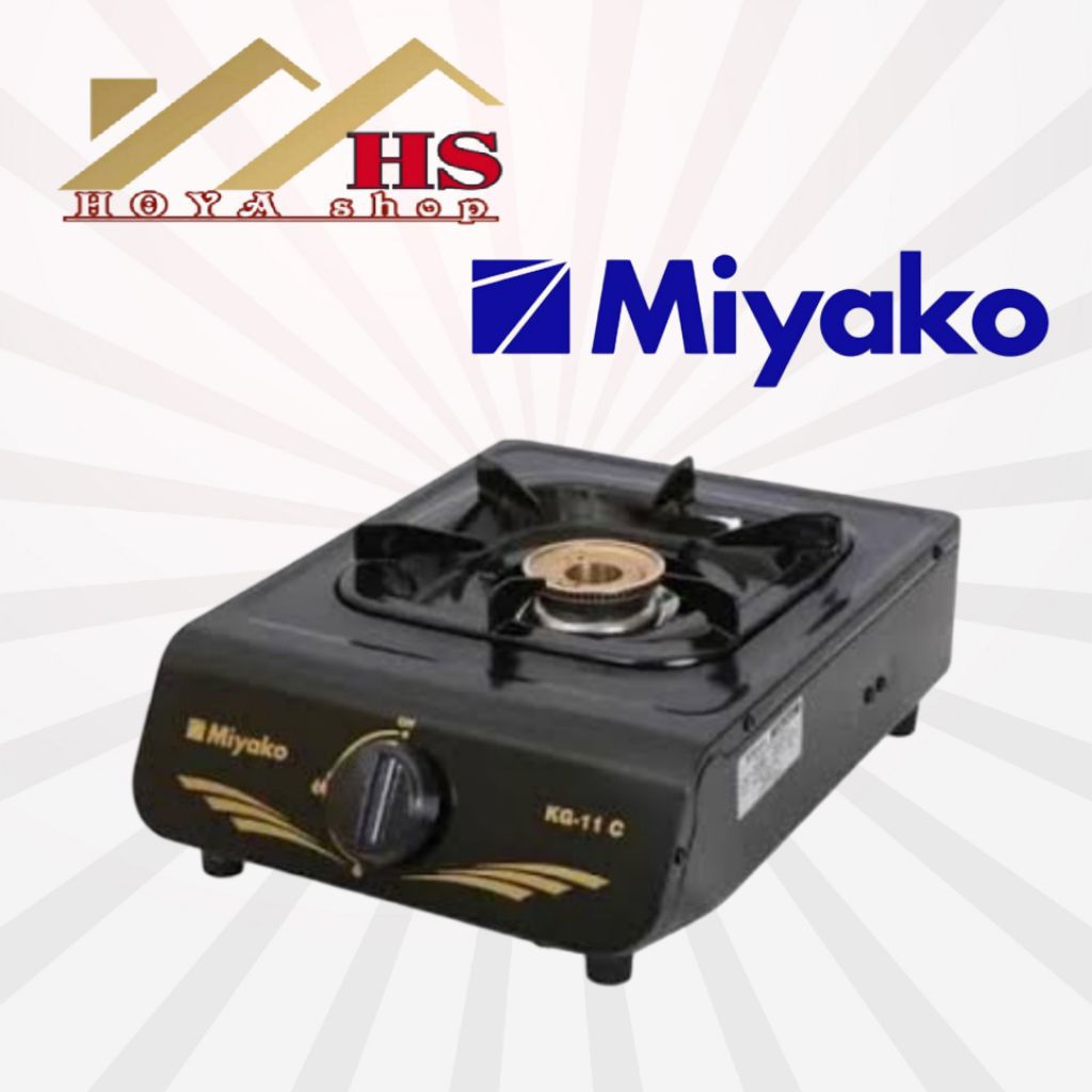 MIYAKO kompor gas 1 tungku KG 11 C teflon, kompor gas 1 mata KG11C hitam