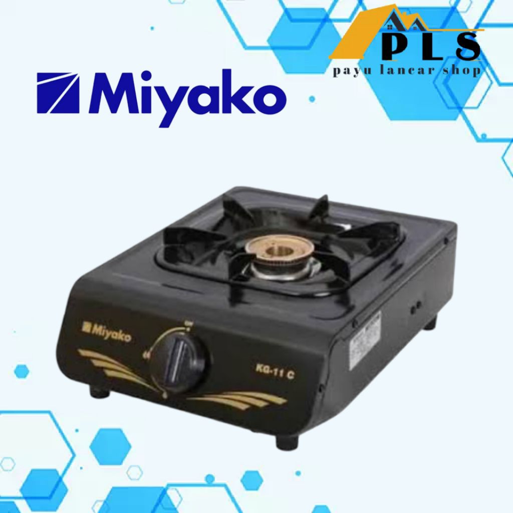 MIYAKO kompor gas 1 tungku KG 11 C teflon, kompor gas 1 mata KG11C hitam