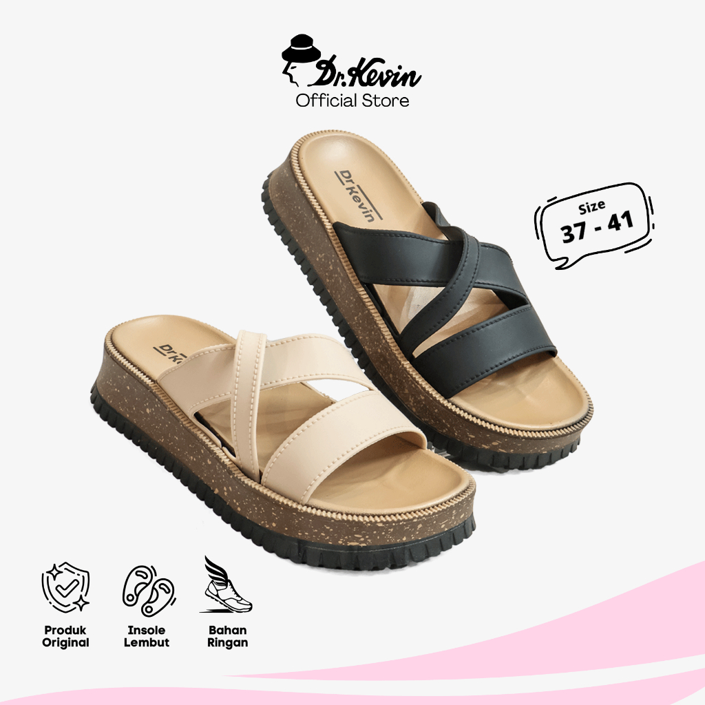 Dr. Kevin Sandal Selop Wanita Hak Rata Tinggi Flat Sandals 571-135