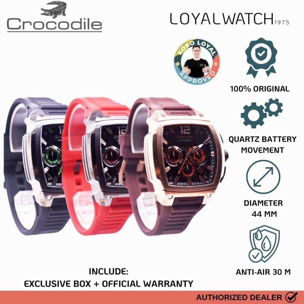 Jam Tangan Crocodile Chronograph Pria CM-046B34B CM-046B34J CM-046D34F Rubber Original Garansi Resmi