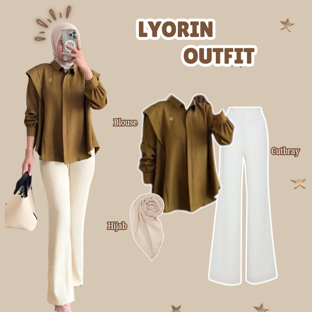 One Set Lyorin Outfit ( Blouse + Cutbray + Hijab ) Ootd Korean Style | Fashion Wanita Kekinian