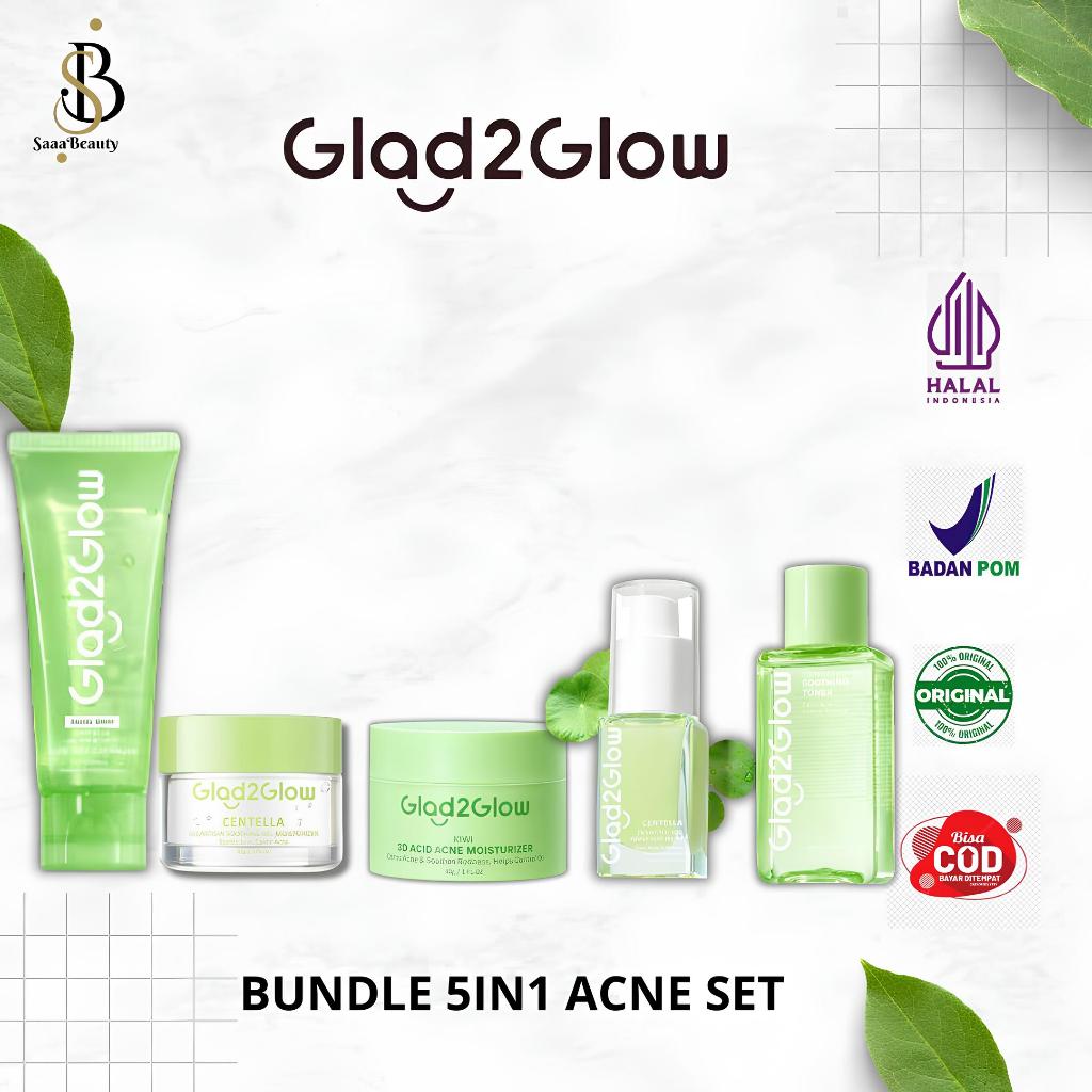 Glad2Glow - Bundle 5IN1 ACNE SET [Cleanser + Moist Centella + Moist Kiwi + Serum + Toner]