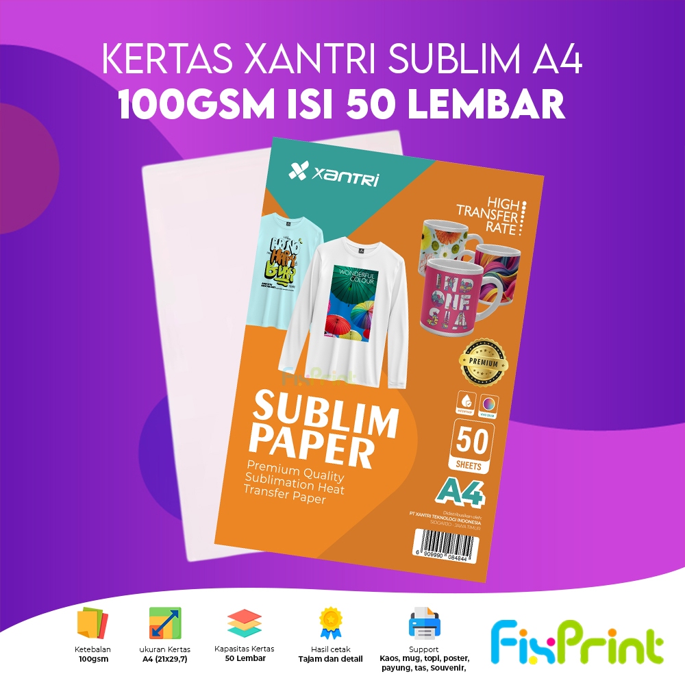 

Kertas Sablon Xantri Sublim A4 100gsm Berkualitas Tinggi Isi 50 / 20 / 100 Lembar Premium Quality Untuk Cetak Tajam Dan Tahan Lama