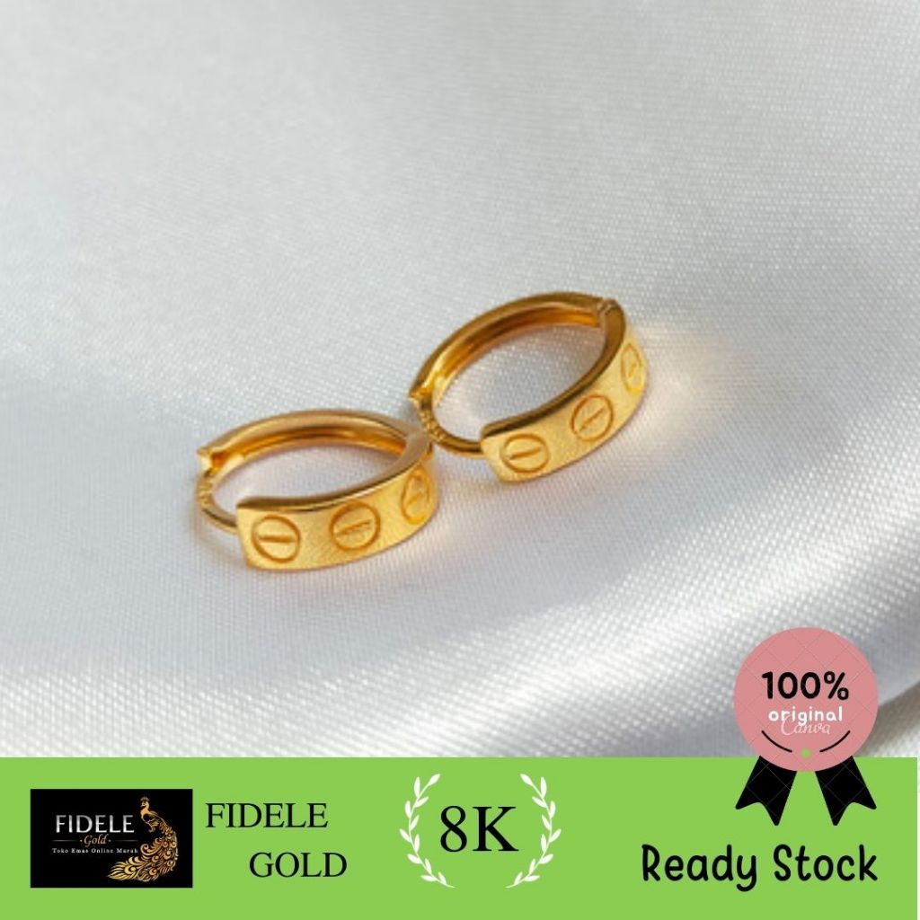 Anting klep fashionable wanita emas asli kadar muda 375 8k