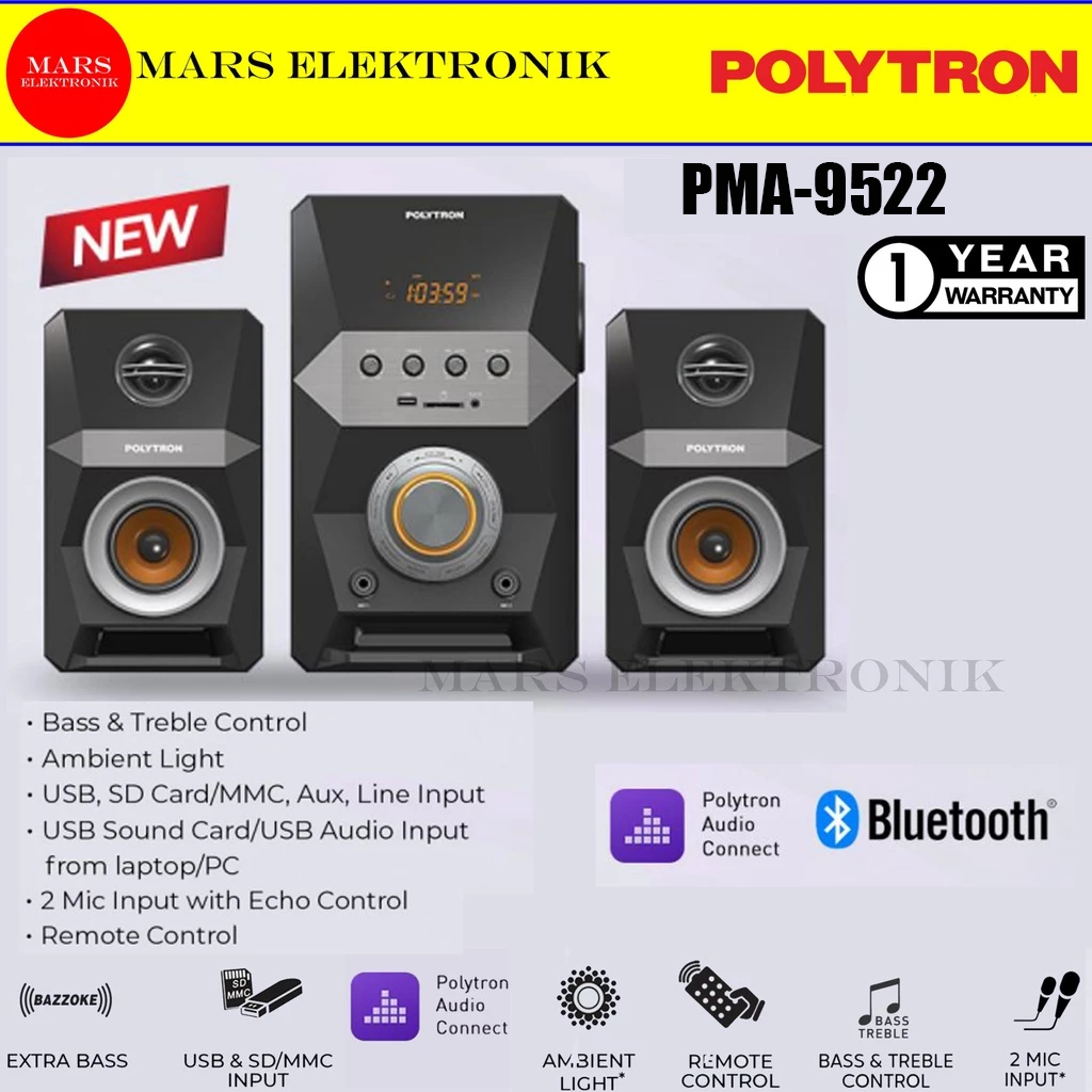 SPEAKER POLYTRON ACTIVE PMA-9522 - SPEAKER BLUETOOTH POLYTRON PMA 9522