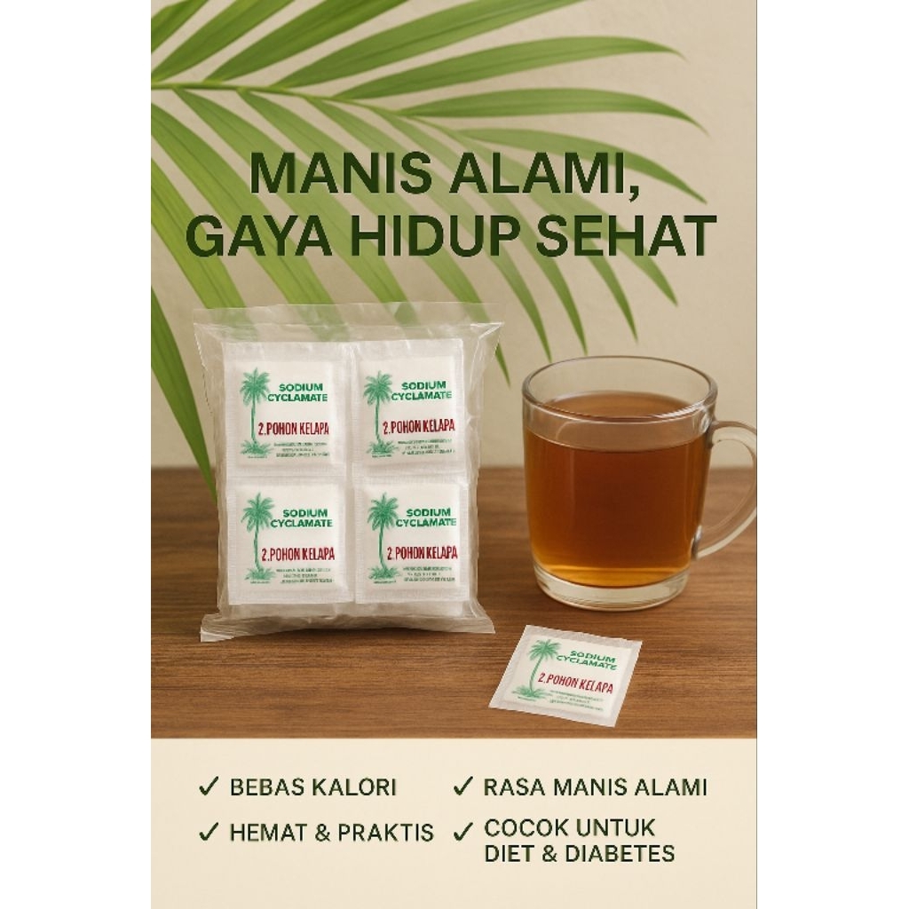 

2 Pohon Kelapa Pemanis Buatan Sodium Cyclamate - 20gr x 40 Sachet - Rasa Manis Alami & Hemat
