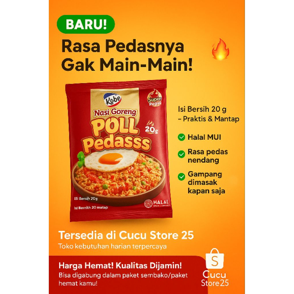 

Bumbu Nasi Goreng POLL Pedasss Kobe 20gr - Super Pedas Lezat & Praktis