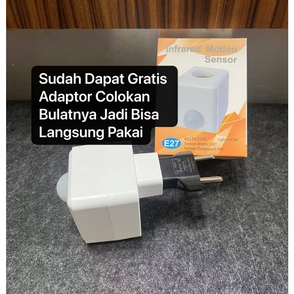 ART-082 Fitting Lampu Sensor Gerak Colokan Dinding EU Plug Auto On Off Otomatis Deteksi Gerak PIR In