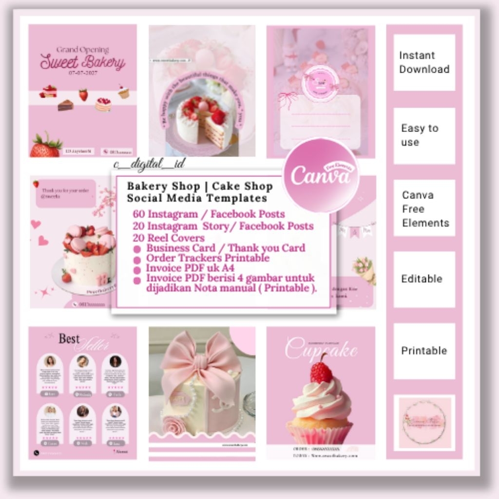 Template Canva Toko Kue | 100+ Desain Instagram, Story, Reel, Kartu Nama, Nota, Printable