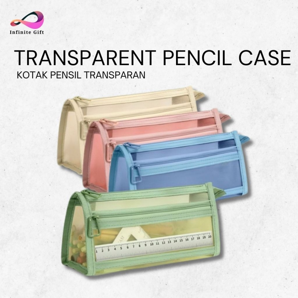 

Kotak Pensil Korea Mesh / Tempat Pensil Transparan Simple Transparan -