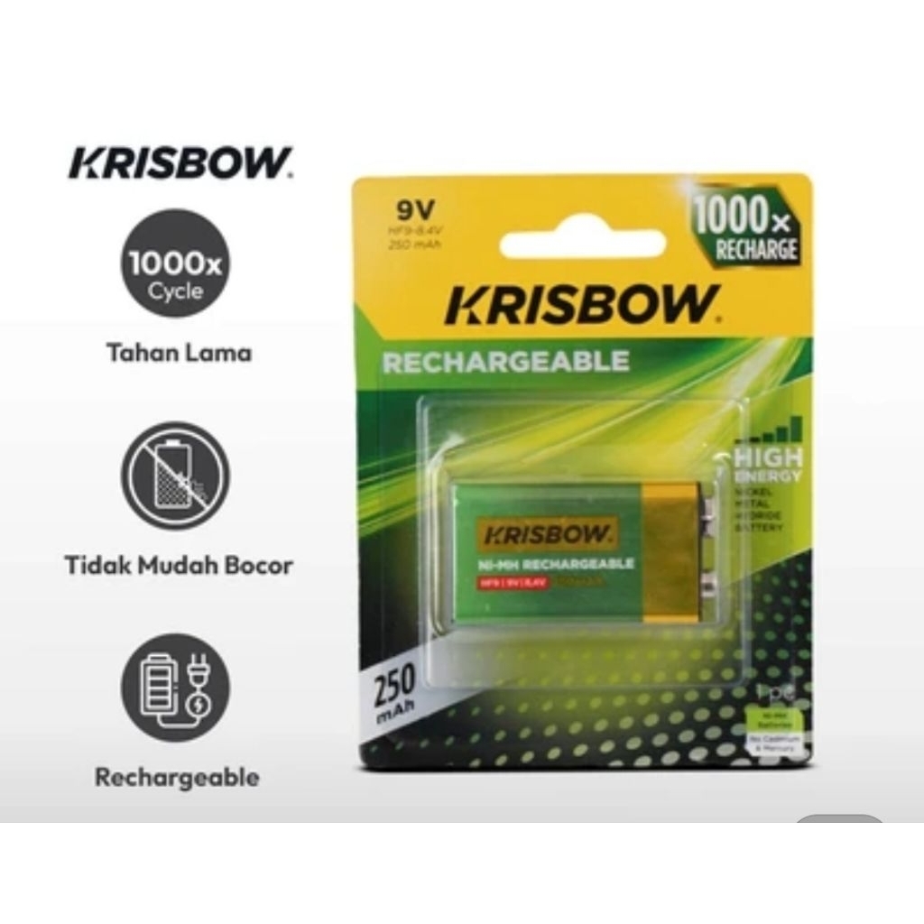 Krisbow Baterai Isi Ulang Rechargeable 9 v 250 Mah 9v