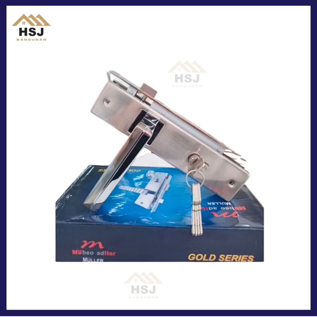 Selot Handle Pintu Besar Muller Set Stainless SN/CP 978309 Muller