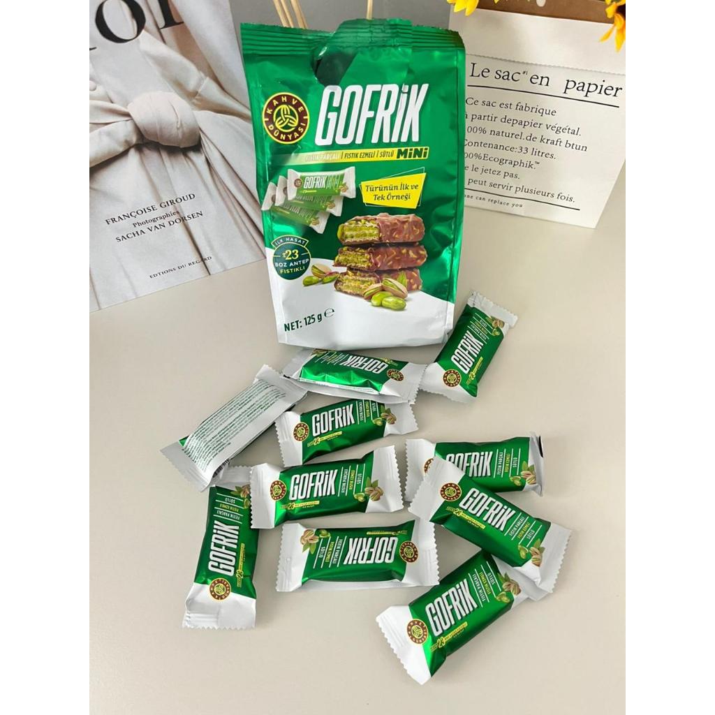 

Gofrik Mini Wafer Pistachio Isi 10pcs Original Turki / PISTACHIO WAFER COKLAT TURKI LAPIS COKLAT