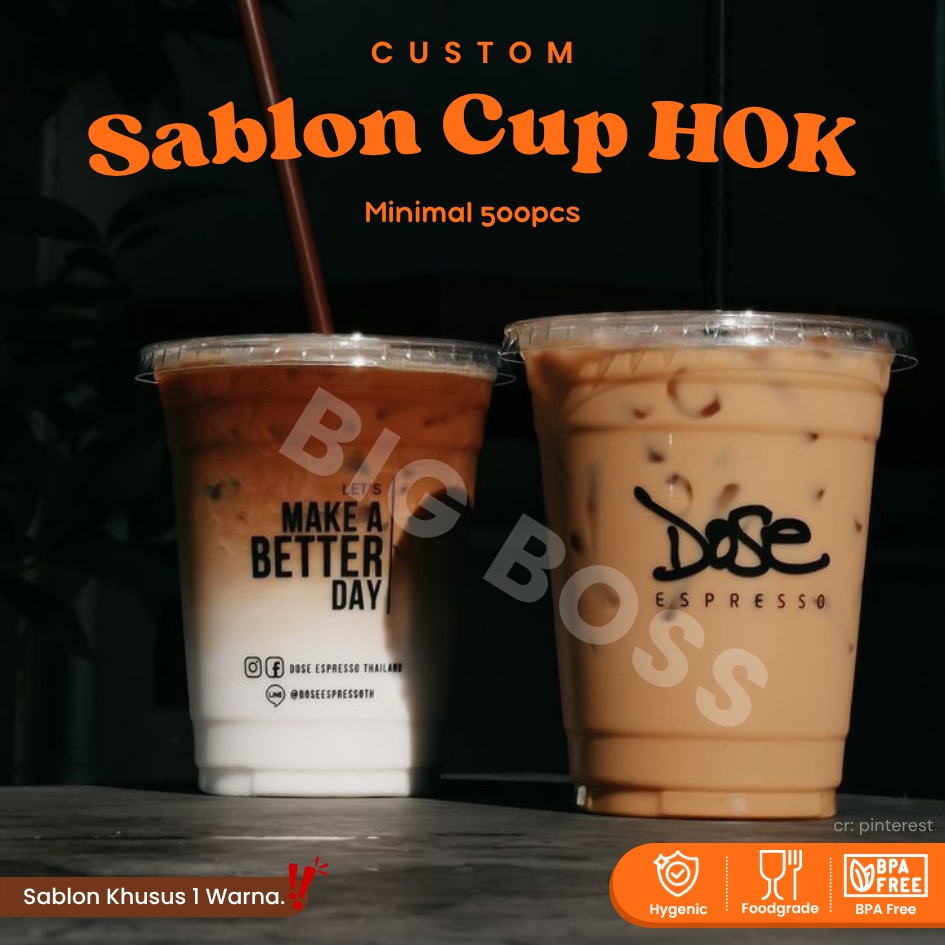 [CUSTOM SABLON] Sablon Cup Plastik HOK 10oz 12oz 14oz 16oz 18oz 22oz / Sablon Cup HOK / Sablon Plast
