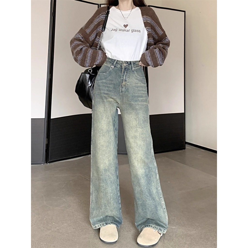 YOYO - Highwaist Celana Jeans Wanita Biru Retro Premium Kulot Baggy Loose jeans Wanita