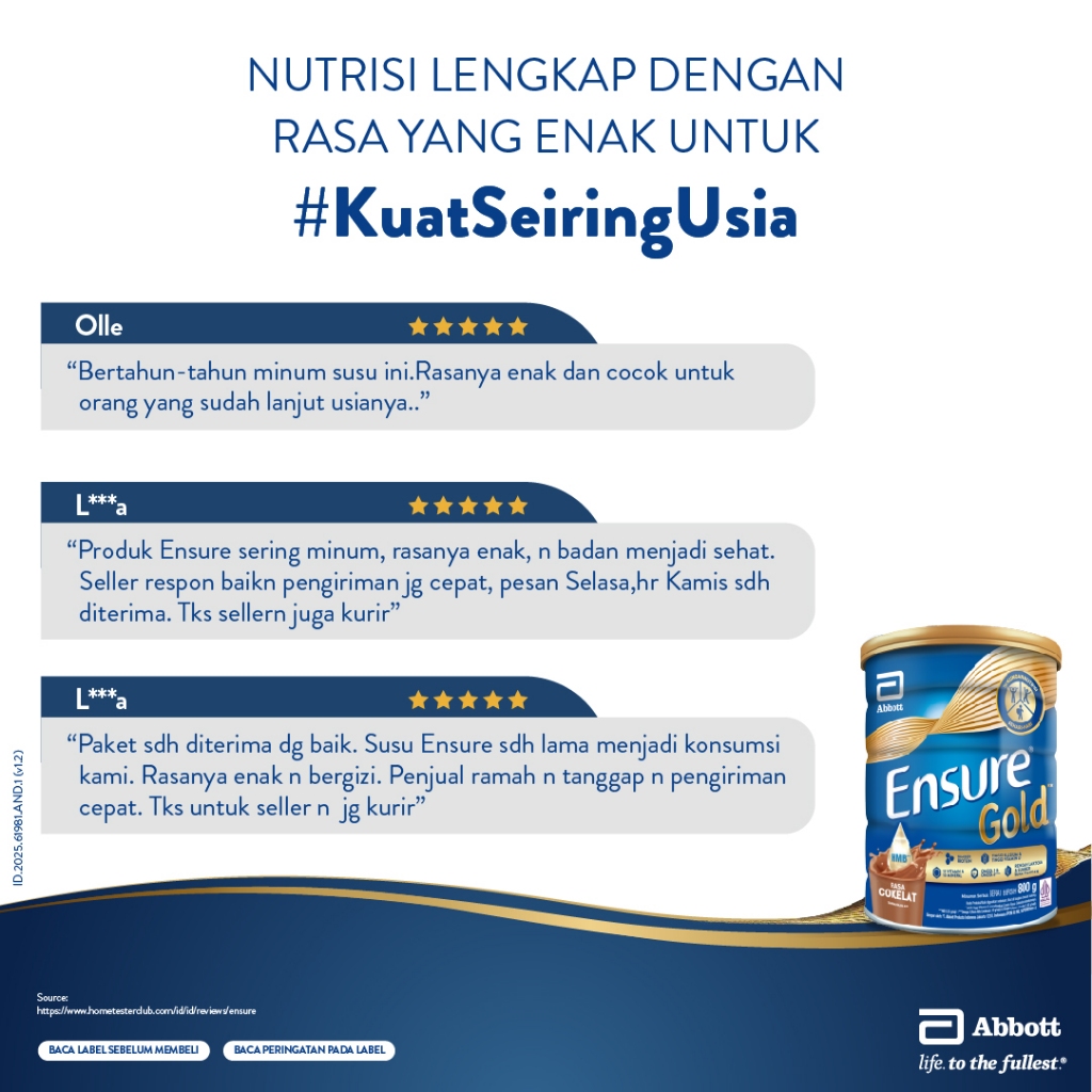 

New // Ensure Gold Hmb Vanila 800 G - Nutrisi Dewasa Rendah Laktosa - 5 Pcs // 100% Original