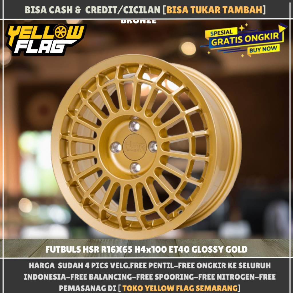 Velg mobil ring 16 hsr futbuls lubang 4x100 et40 lebar 6,5 glossy gold r16 hsr original