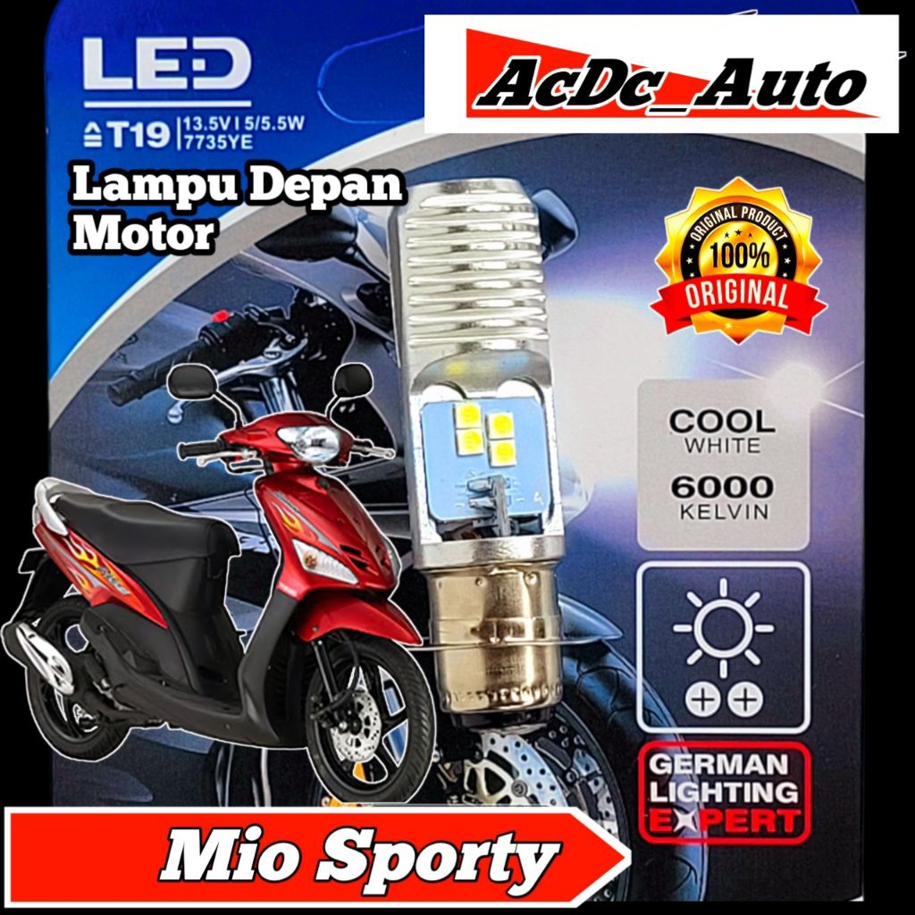 Lampu Depan Motor Yamaha Mio Sporty LED Putih Ac/Dc 12Volt Pengganti Dop/Bohlam Standart WrT19
