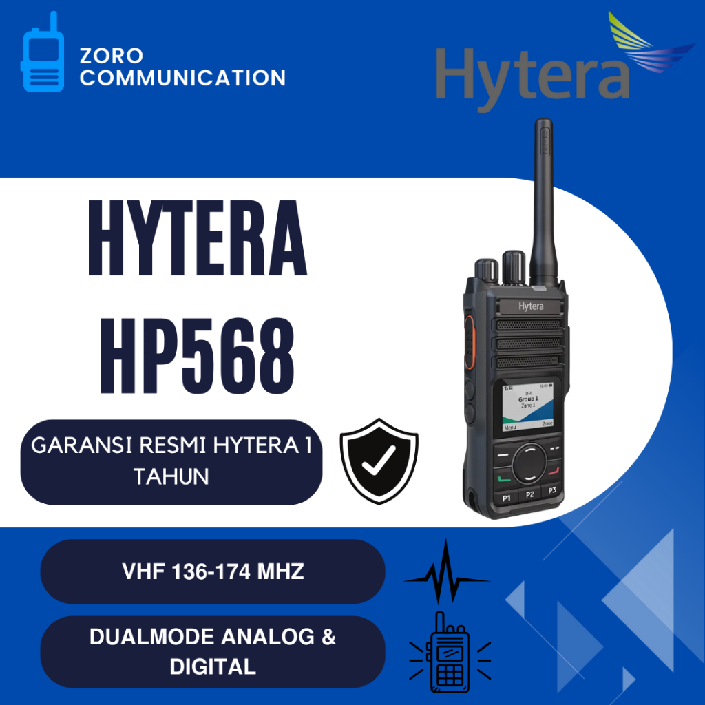 Hytera HP568 VHF 136-174 MHz Singleband DMR GPS Original Garansi Resmi 1 Tahun Handy Talky HT