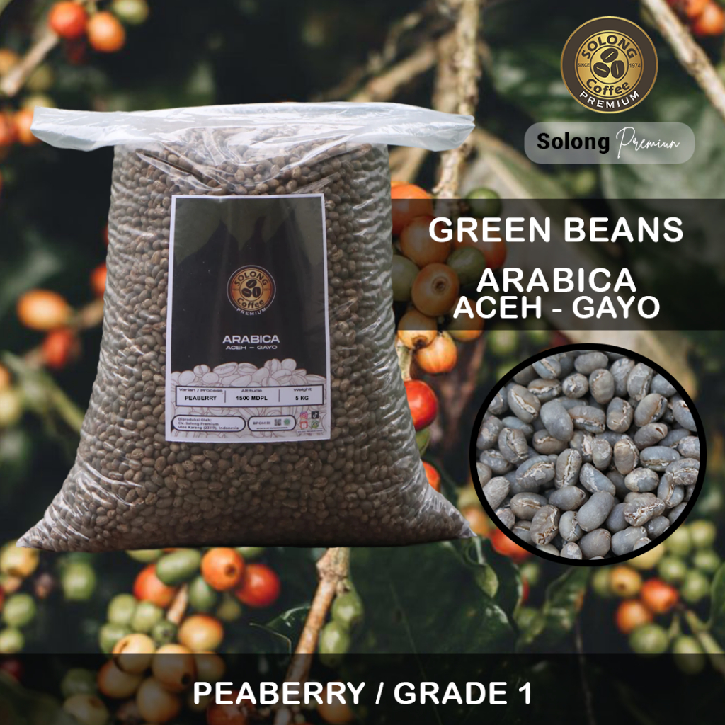 

Green Bean Arabica Gayo Peaberry Fine Arabika Grade 1 - Solong Premium