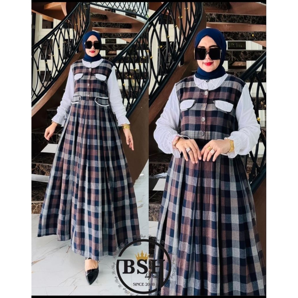 Gamis flanel kotak by BSH Ter baru