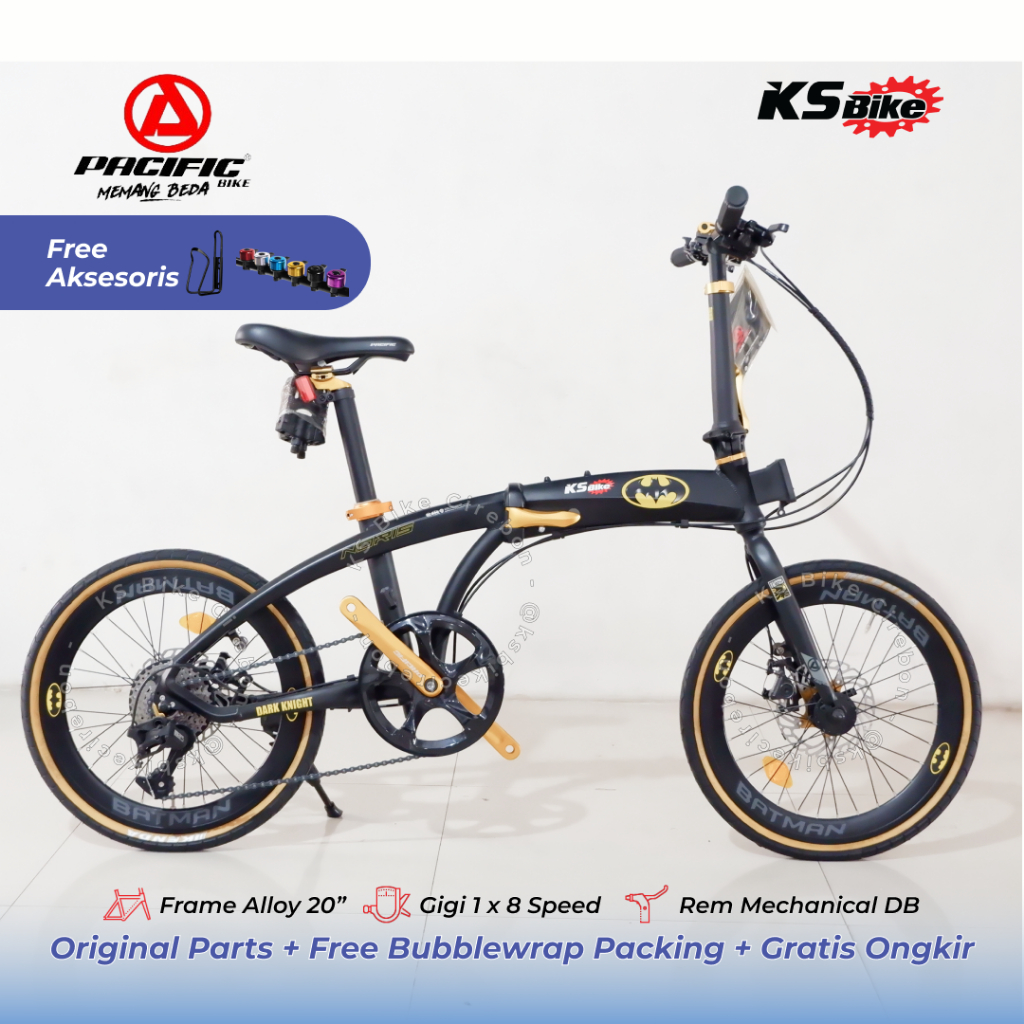 Lipat Pacific Noris Batman 20 Inch Frame Alloy Shifter 8 Speed Rem Cakram Folding Bike Pasifik KS Bi