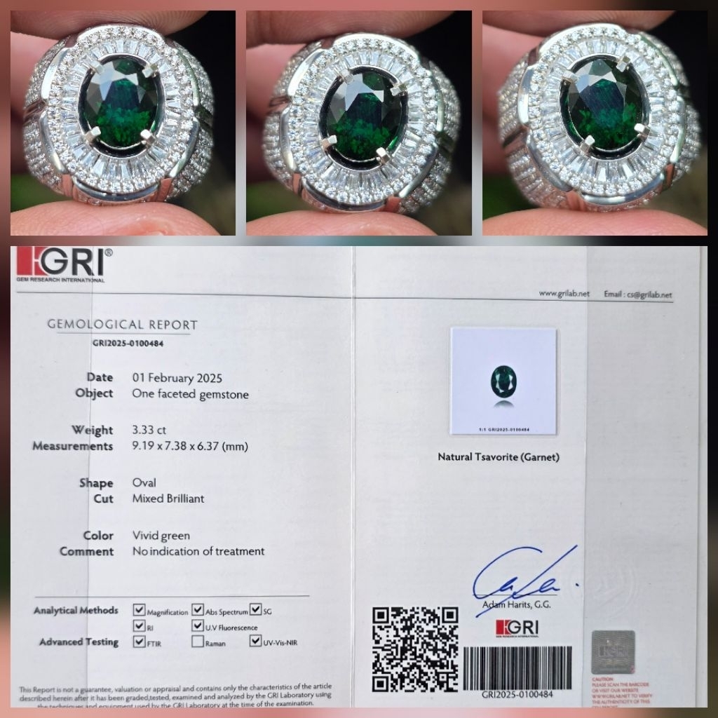 Batu Natural HQ Vivid Green Tsavorite Garnet Sertifikat 3.33 crt