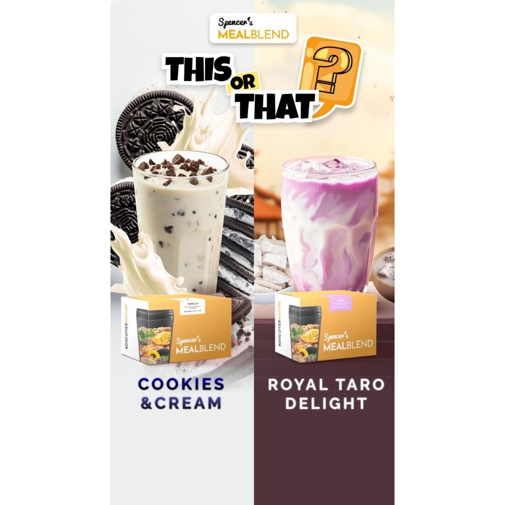 

Bundling Package of 2 Spencers MealBlend 1 box isi 15 Complete Nutrition MEAL in a tasty BLEND Cookies Cream & Royal Taro