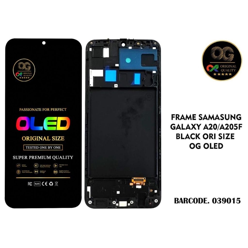 LCD + FRAME SAMSUNG GALAXY A20 / A205F BLACK ORI SIZE OG OLED