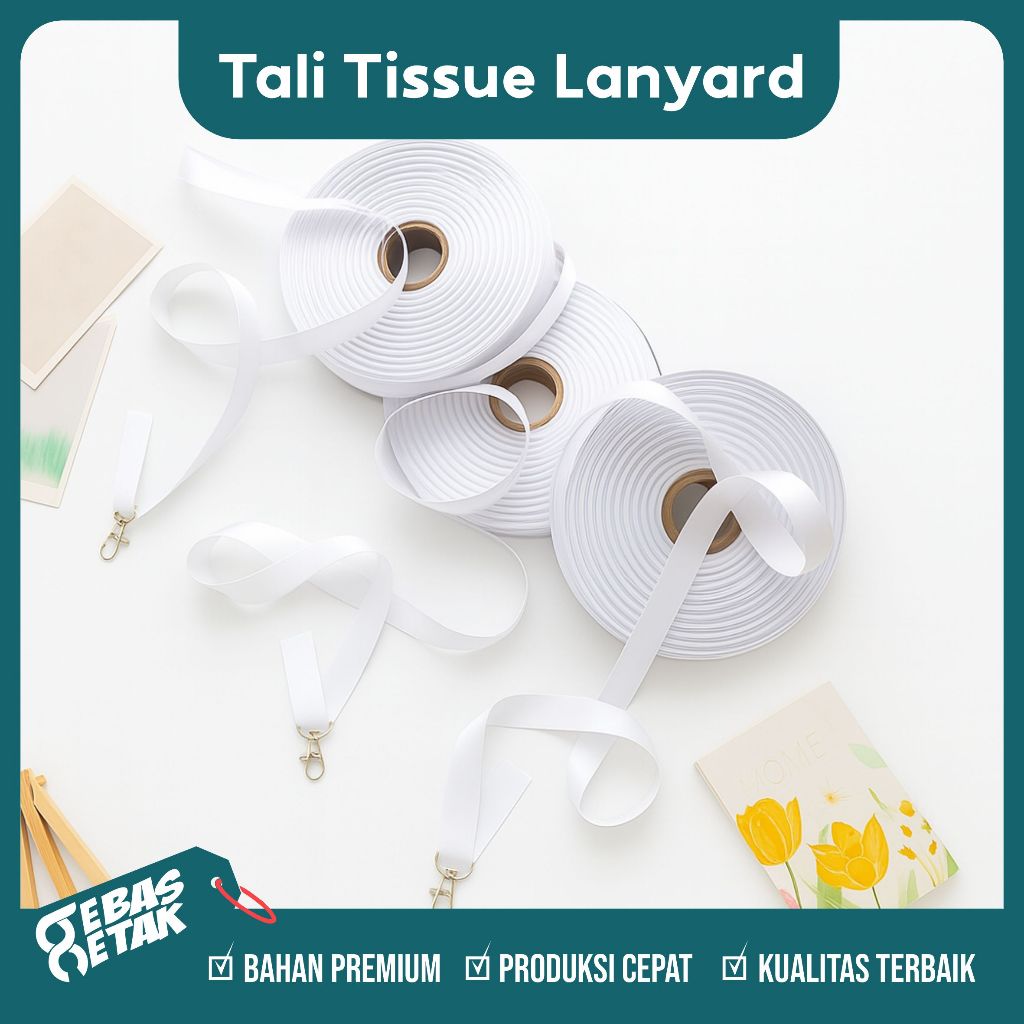

Bahan Tali Lanyard Tissue Tisu Putih Polos Tebal Lebar 1,5 cm 2 cm 2,5 cm Printing Sublim Sublime