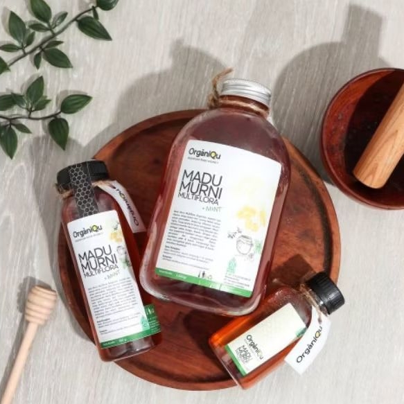 

OrganiQu Madu Multiflora +Mint Mentah Murni Madu Hutan Asli Original OrganiQu