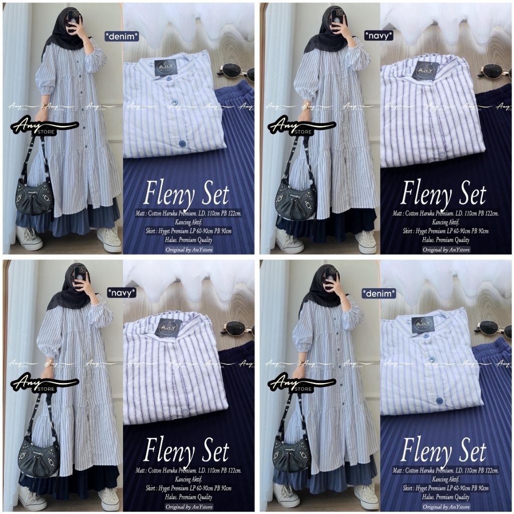 fleny one set rok wanita kekinian setelan long tunic jumbo ld 120 by A.N.Y rok panjang plisket tunic