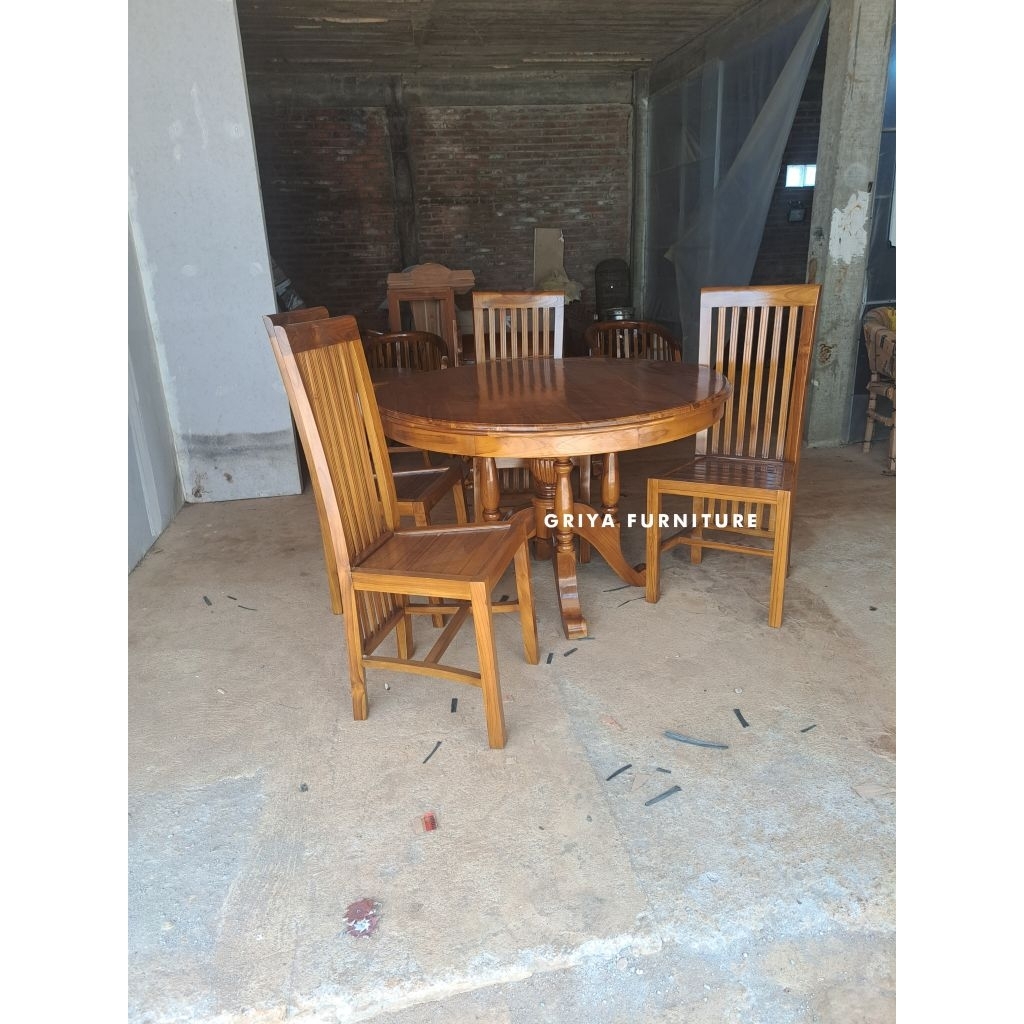 Meja Makan Bundar, Meja Cafe Bulat, Meja Makan Jati Minimalis - Finishing Diameter 120 cm