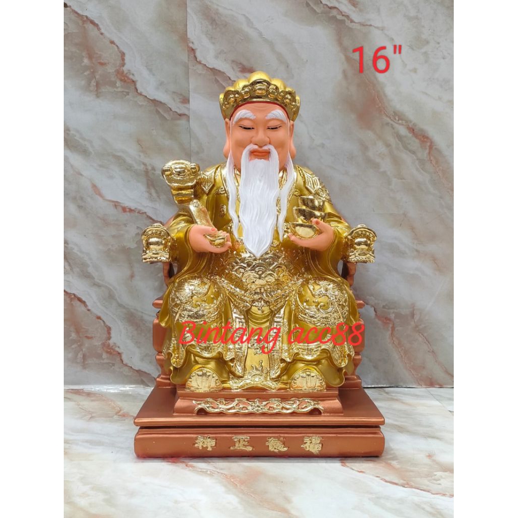 patung dewa bumi / hok tek / ta pe kong - ruyi - emas - fiber - 16inch