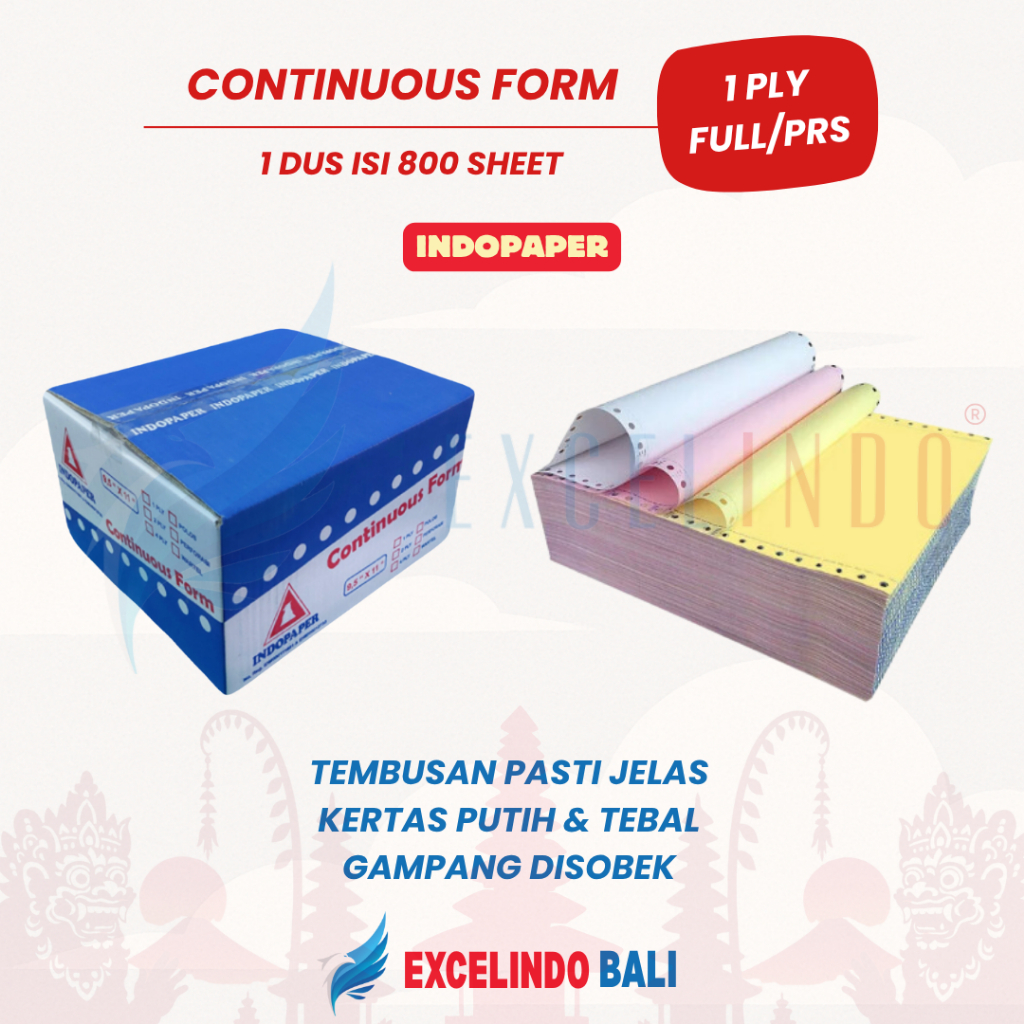 

Continuous Form 1 ply HVS Ekonomis UKURAN FULL/PERFORASI merk Indopaper
