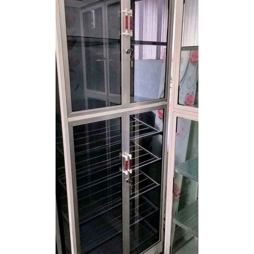 RAK SEPATU + TEMPAT HELM / TAS aluminium kaca murah