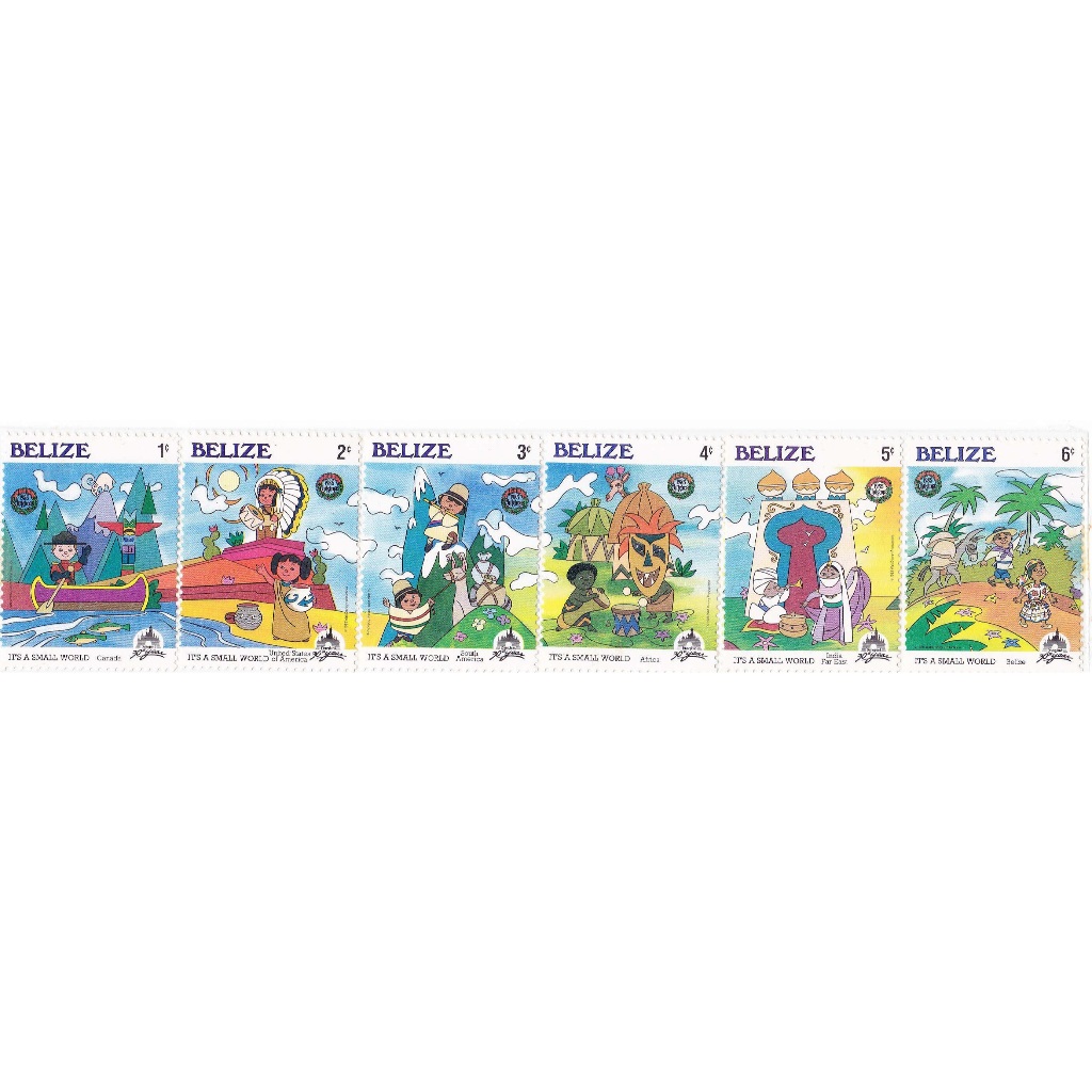 

30 Years of Disneyland It's A Small World Belize Christmas 1985 Postage Stamps Perangko Prangko Pos Filateli Philately
