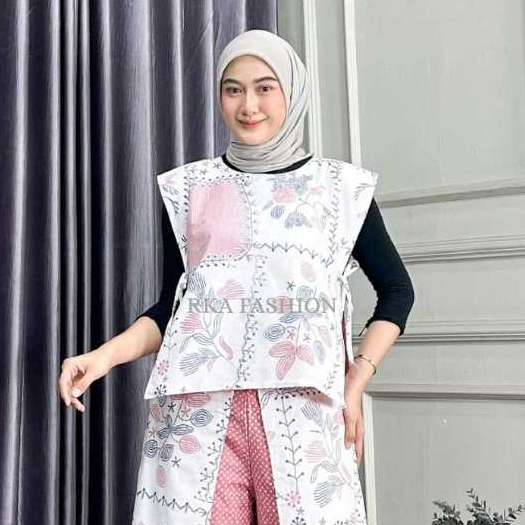 Vest Tali Samping Batik Bolak Balik Atasan Wanita Terbaru Rompi Baju Kantor Kekinian